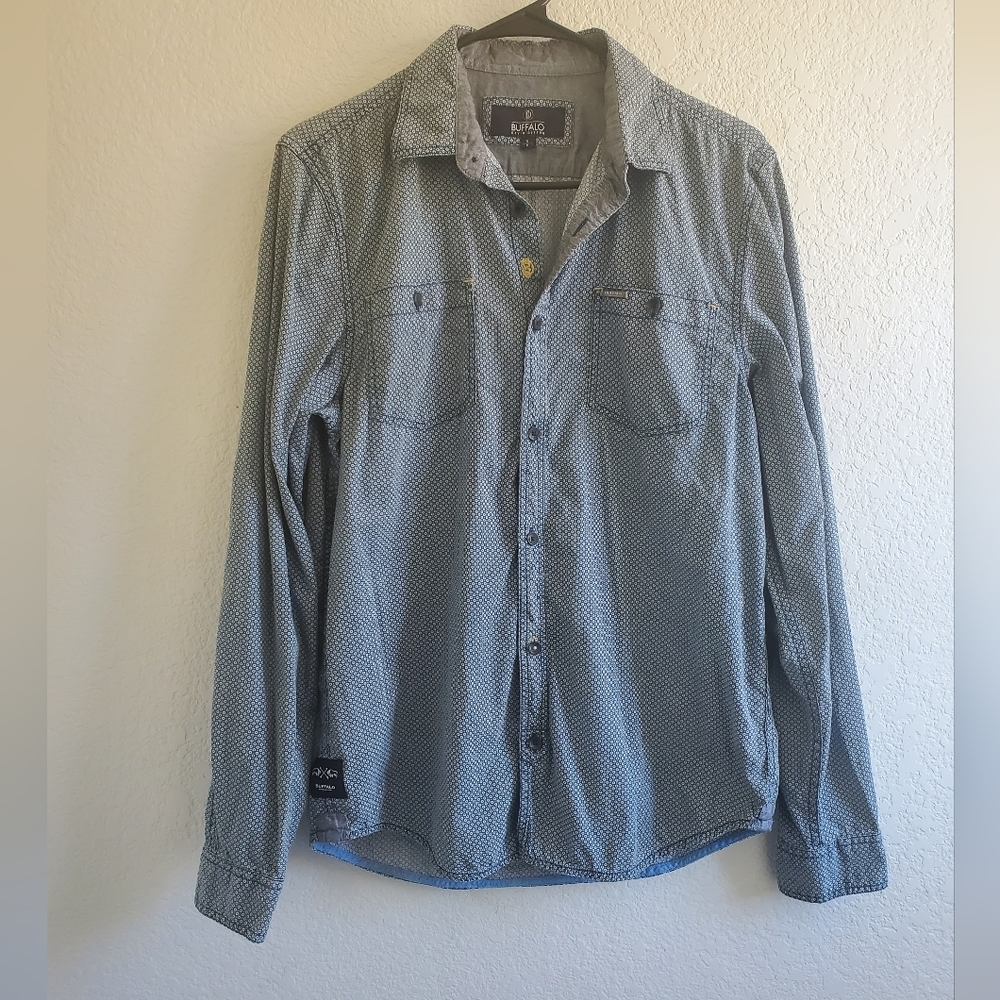 Buffalo David Bitton Gray Geometric Long Sleeve Button Down Business Office
